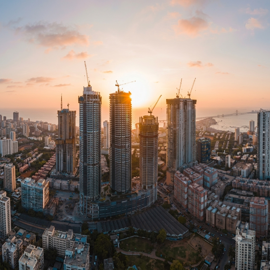 Residential towers rising above the Mumbai skyline